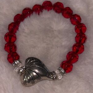 Red Beaded Bracelet with Silver Heart Accent